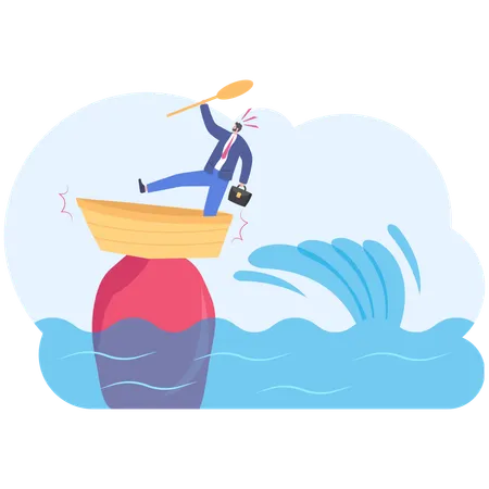Businessman Sitting In A Boat Aground On The Hill Illustration Vector Cartoon Illustration