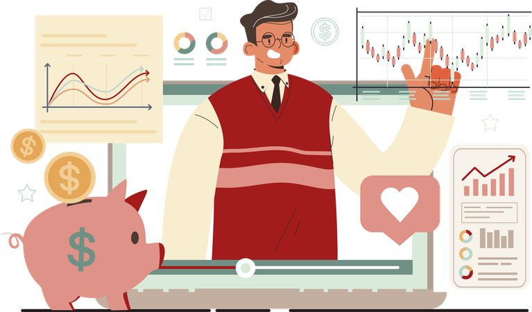 Businessman saves his money in piggy bank  Illustration