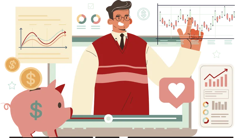 Businessman saves his money in piggy bank  Illustration