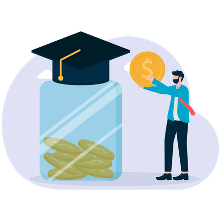 Businessman saves money for education purpose  Illustration