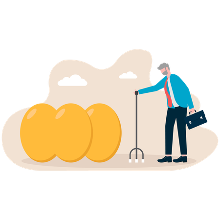 Businessman saves money for retirement  Illustration