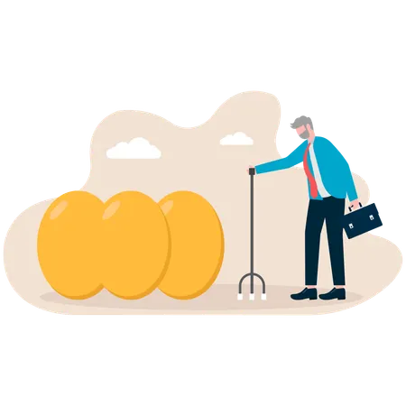 Businessman saves money for retirement  Illustration