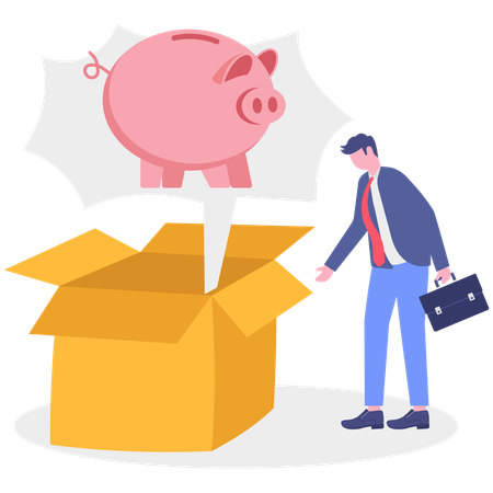 Businessman saves money from box  Illustration