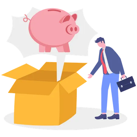 Businessman saves money from box  Illustration