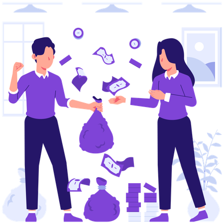 Businessman saves money in bag  Illustration