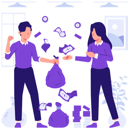 Businessman saves money in bag  Illustration