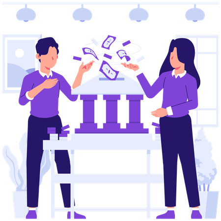 Businessman saves money in bank  Illustration
