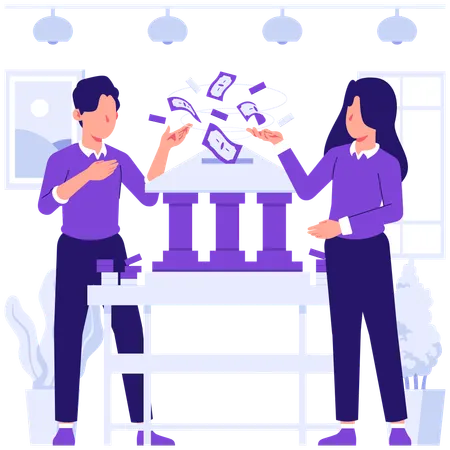 Businessman saves money in bank  Illustration