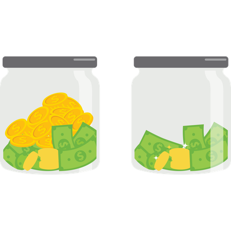 Businessman saves money in money jar  Illustration