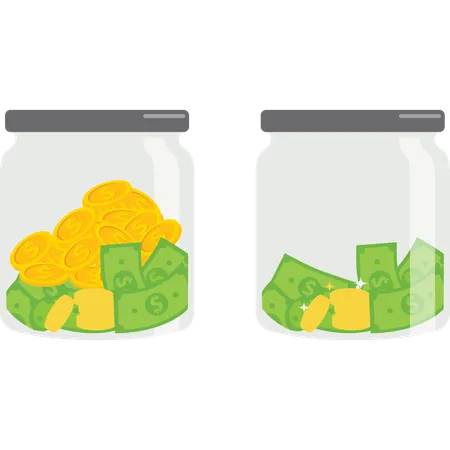 Businessman saves money in money jar  Illustration