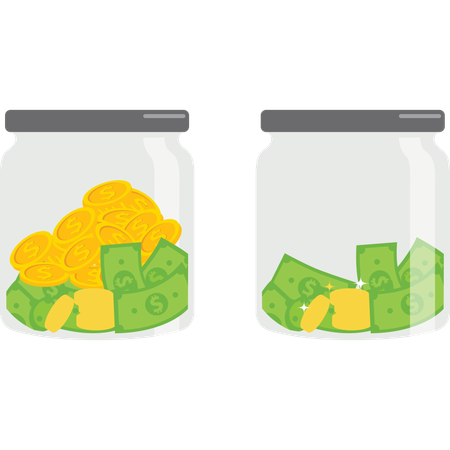 Businessman saves money in money jar  Ilustración