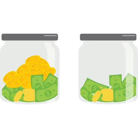 Businessman saves money in money jar  イラスト