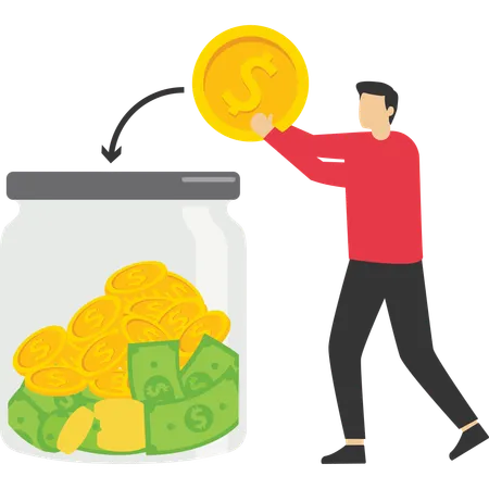 Donation Illustration Characters Putting Money And Hearts In Jar Financial Support Concept Vector Illustration Illustration
