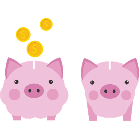 Businessman saves money in piggy bank  イラスト