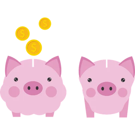 Businessman saves money in piggy bank  Ilustración