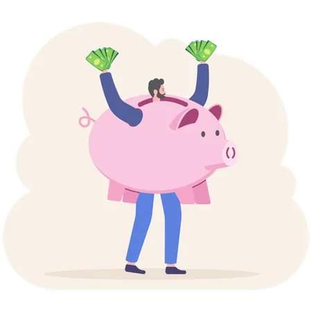 Businessman Is A Piggy Bank Vector Illustration Flat Illustration