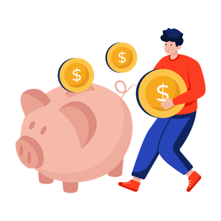 Businessman saves money in Piggy bank  Illustration