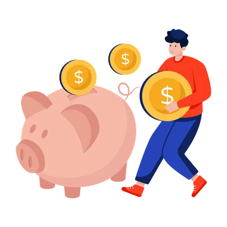 Businessman saves money in Piggy bank  Illustration