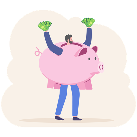 Businessman saves money in piggy bank  Illustration