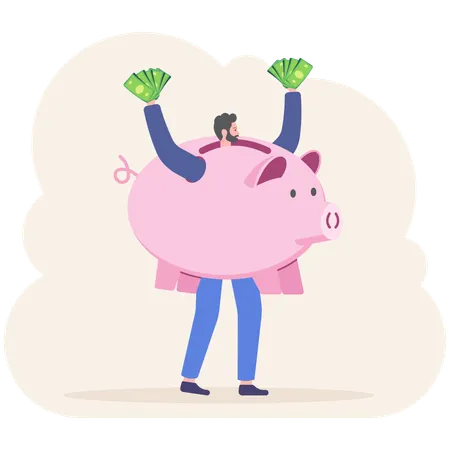 Businessman saves money in piggy bank  Illustration