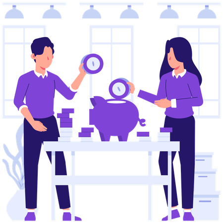 Businessman saves money in piggy bank  Illustration