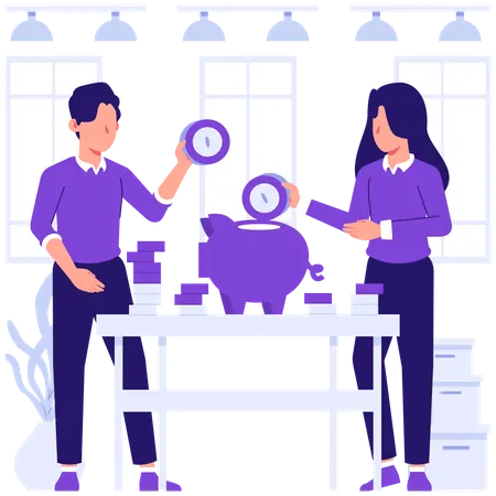 Businessman saves money in piggy bank  Illustration