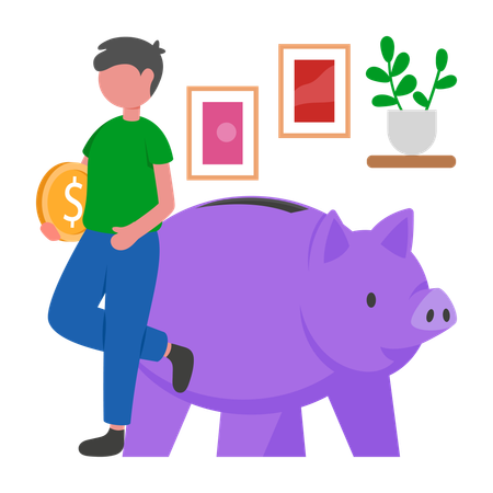 Businessman saves money in Piggy Bank  Illustration