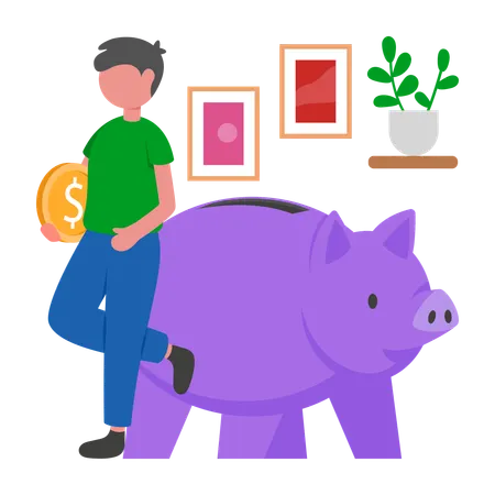 Businessman saves money in Piggy Bank  Illustration