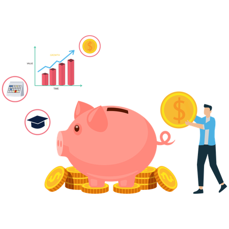 Businessman saves money in Piggy Bank  Illustration