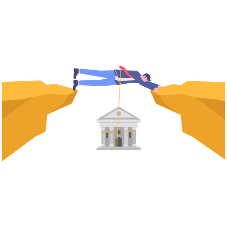 Businessman saving bank while Conquering Adversity  Illustration