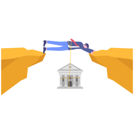 Businessman saving bank while Conquering Adversity  Illustration