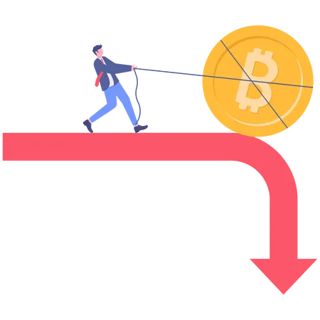 Businessman saving Bitcon from falling  Illustration