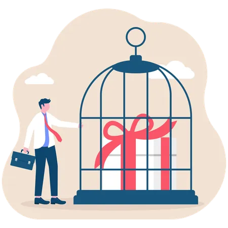 Businessman saving business gift  Illustration