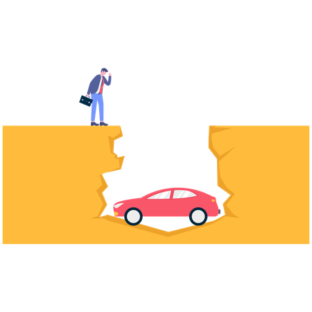 Businessman saving car from pit  Illustration