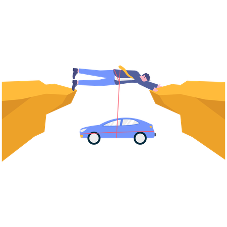 Businessman saving car while Conquering Adversity  Illustration