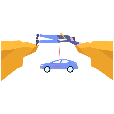 Businessman saving car while Conquering Adversity  Illustration