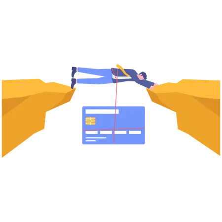 Businessman saving credit card while Conquering Adversity  Illustration