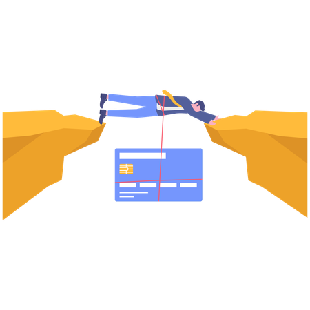 Businessman saving credit card while Conquering Adversity  Illustration