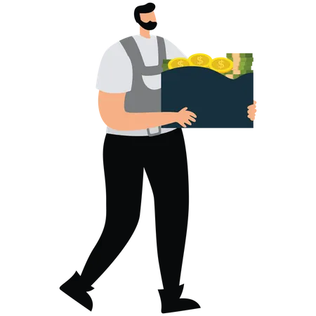 Businessman saving dollar coin  Illustration