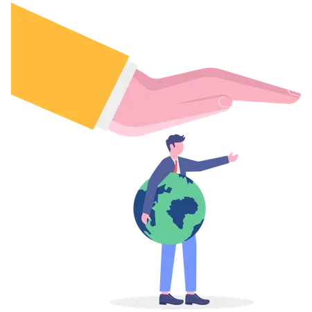 Businessman saving Earth planet  Illustration