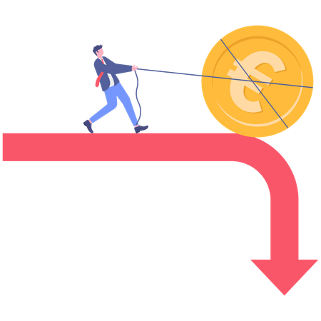 Businessman saving euro from falling  Illustration