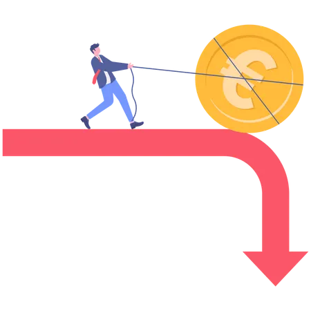 Businessman saving euro from falling  Illustration