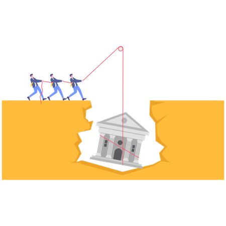 Businessman saving failing institute  Illustration