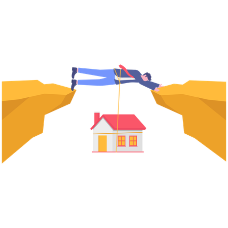 Businessman saving home while Conquering Adversity  Illustration