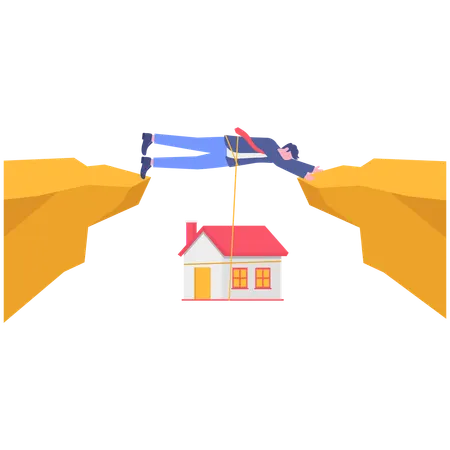 Businessman saving home while Conquering Adversity  Illustration