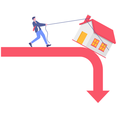 Businessman saving house from falling  Illustration
