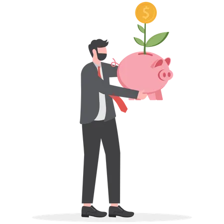 Businessman saving money and grow money tree  Illustration