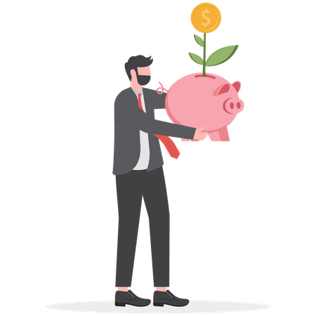 Businessman saving money and grow money tree  Illustration