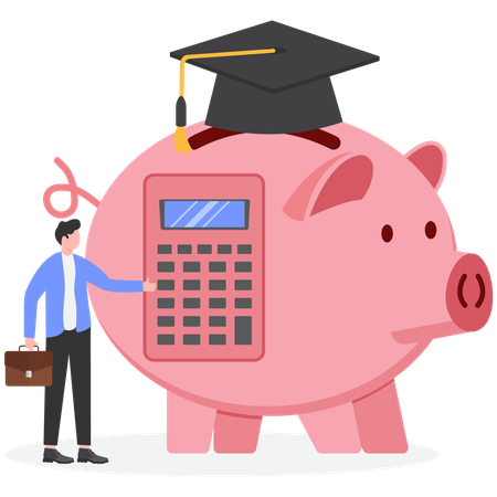 Businessman saving money for university education  Illustration