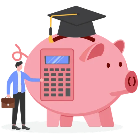 Businessman saving money for university education  Illustration